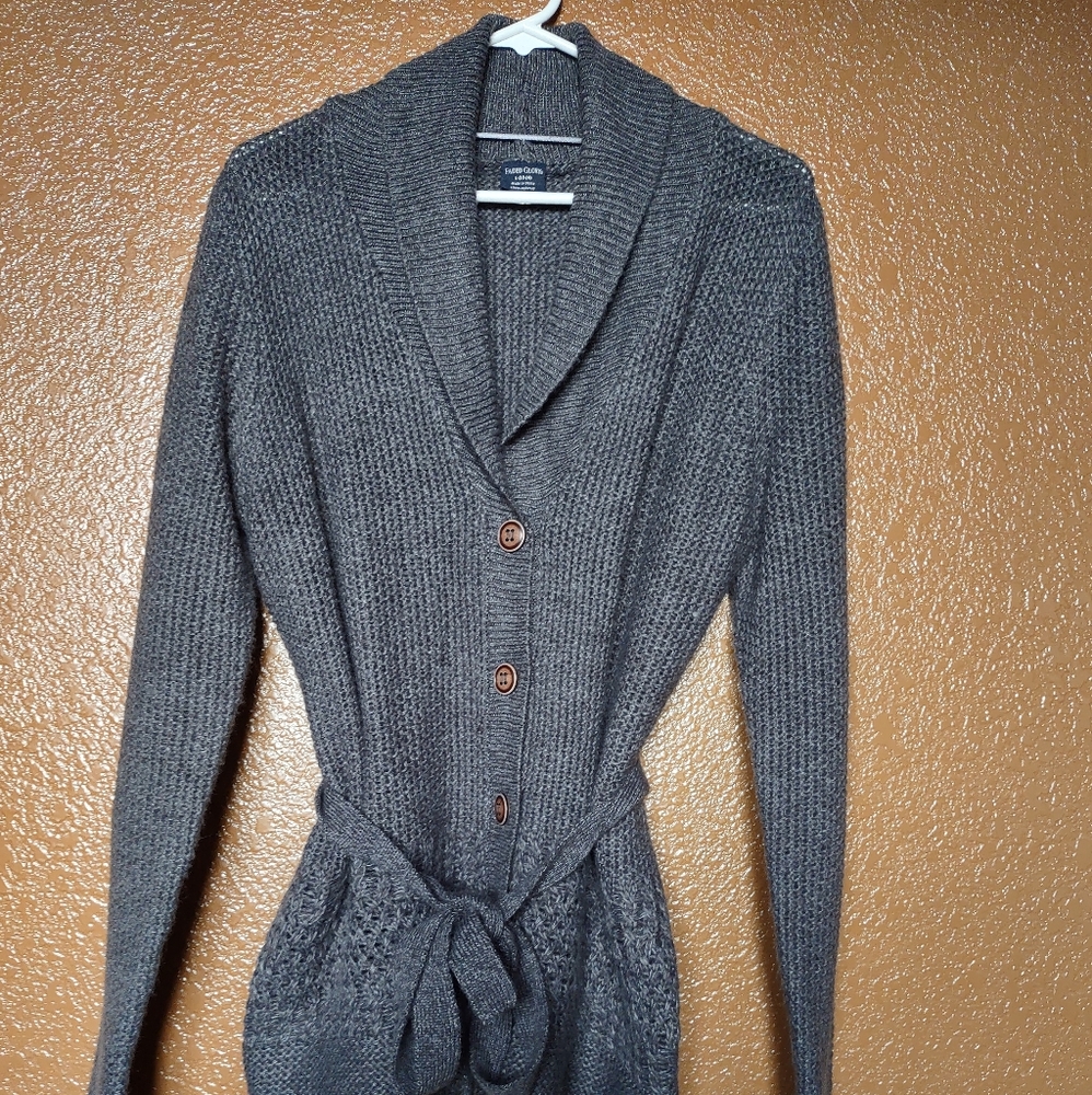 Faded Glory Sweater, Gray, Size 12, button up with a tie